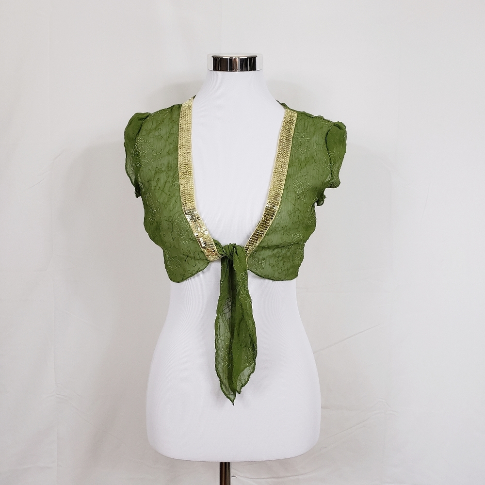 Twenty One Green Sheer Shrug Gold Sequin